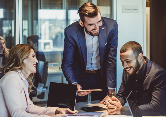 Three people having fun in meeting